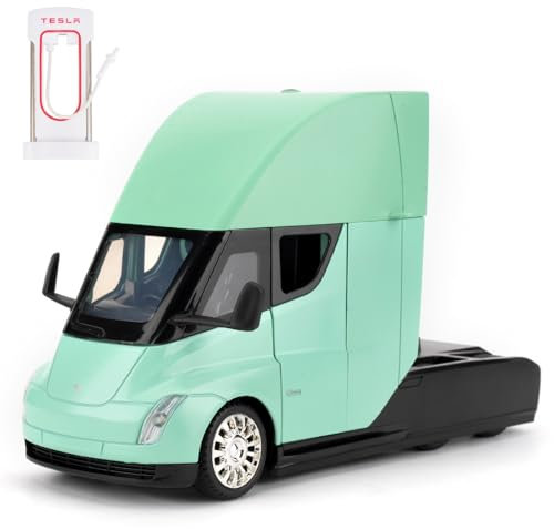 1:24 Tesla Semi Truck Head, Spielzeugauto aus Aluminiumdruckguss, Spielzeugmodellauto zum Sammeln, Geschenk für Kinder, Spielzeugauto mit Sound- und Lichtfunktion und Pull-Back-Funktion(‌Grün)