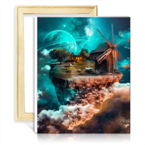LiHEQING Peinture Petite île flottante Peinture DIY par numéro avec pinceaux et pigment acrylique sur toile Décoration murale Cadeaux sans cadre (30 x 40 cm)