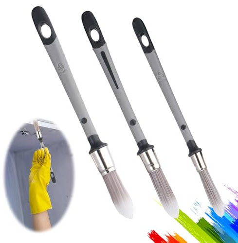 3PCS Small Paint Brushes, Round Paint Brush for Walls, Painting Brushes for Decorating, Edging Sash Brush Set for Detail Walls, 3 Sizes Decorating Brushes, Paintbrush Kit