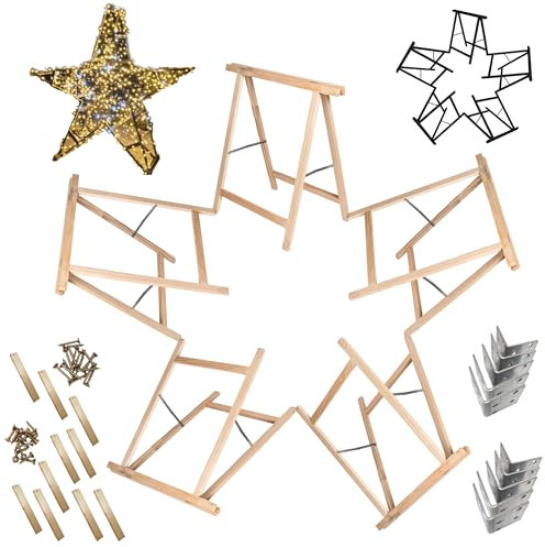 MODO24 Sägebock Holzbock, Klappbock Arbeitsbock, 5er-Set inklusive Montageteile, DIY Stern, Weihnachtsstern SET, Tapezierbock Montagebock Unterstellbock, Sternabmessungen 180x180x73 cm, Natur