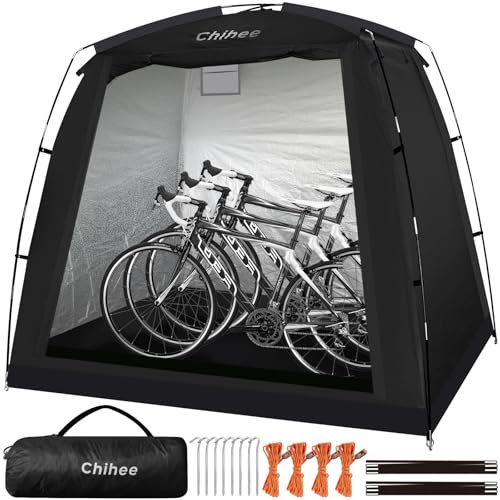 Chihee Bike Covers Shelter Bicycle Storage Sheds Travel Bike Tent Portable Waterproof Bicycle Cover for 2-3 Bikes 2 Doors Outdoor Storage for Motorcycle Garden Tools Lawn Mower Easy Setup (Black)