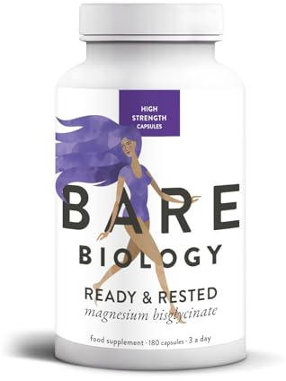 Bare Biology Ready & Rested Magnesium Glycinate Capsules for Fatigue | Three capsules provide 375mg magnesium bisglycinate to support tiredness & fatigue. Gentle on the stomach. Third party tested
