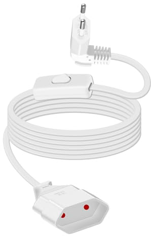GELRHONR Verlängerungskabel mit Schalter, Kurz 90 Grad Eurostecker (Flach) auf Schuko-Steckdose, 2.5A/250V, Geeignet für Lampen, TV, PC （Weiß） 2M