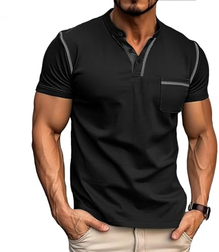 Mens Henley T-Shirts Cotton Short Sleeve Shirts Casual Summer Shirt Tops