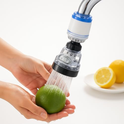 RUAH® Filtro y Dispensador de Agua para Grifo – Filtro Universal Giratorio 360° con 3 Modos de Dispersion de Agua y Antisalpicaduras para Cocina o Baño (Plata)