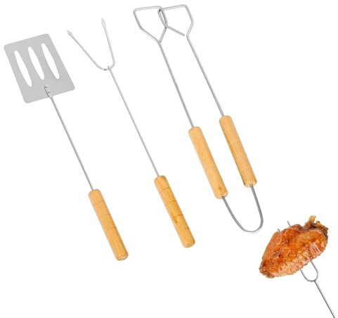 Bbq Tools Set - 3 Piece Barbecue Grill Tool Kit, Stainless Steel Grilling Utensils - With Wooden Handle, Bbq Tongs, Bbq Fork, Bbq Accessories, For Summer Bbq Grill Cooking Camping Outdoor Backyard Gif
