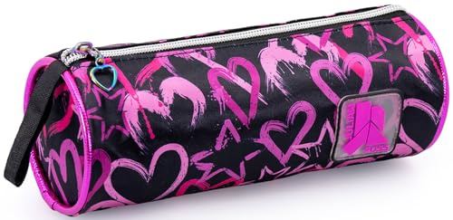 Estuche Escolar Infantil Tipo Tubo – 21x8 cm – Ideal para Primaria (2º a 6º) – 7 a 11 años – Corazones y Estrellas – Cremallera – Poliéster Resistente – Regalo para Niñas – Julian Ross