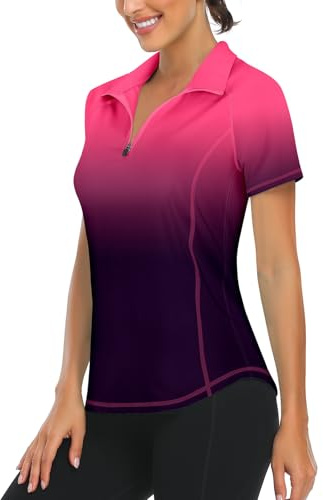 Syphiby Ladies Summer Short Sleeve Golf Sport Gym Tops Womens Polo Shirts | Women's 1/4 Zip V Neck Activewear, Workout Yoga Running Tennis Golf Tops Clothing, Quick Dry Lightweight Stretchy UPF 50+