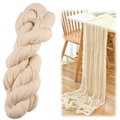 Käsetuch Tischläufer Beige, 90x300 cm Beige Tischläufer, Chiffon Tischläufe | Rustikale Tischläufers Musselin Beiges, Tischdeckes Boho Für Hochzeit Braut Babyparty Geburtstagsfeier Kuchen