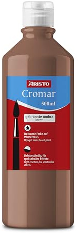 Aristo Acrylfarbe Cromar (Flüssigmalfarbe auf Wasserbasis, Inhalt: 500 ml) gebrannte umbra