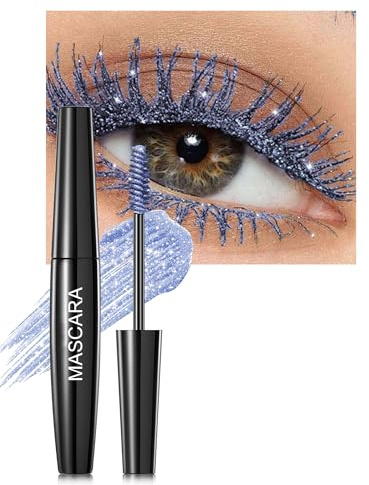 Glitzer Mascara for Eyelashes, Blau Diamond Sparkle Wimperntusche Wasserfest, Langanhaltend Glanz, Lash Extension Curling Volumen Mascara Bunt, Hochpigmentierter Augen Make-Up für Christmas Party-03