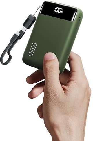 INIU Power Bank, Smallest 20000mAh 22.5W Fast Charging Portable Charger | Detachable USB C Cable, Flight-Safe, Travel Essential, External Phone Battery Pack for iPhone 17 Samsung S26 Xiaomi, Green