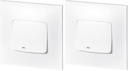 LEGRAND - Interrupteur ou Va-et-vient Neptune 10A - Commande d'Éclairage Monobloc avec Voyant (Fourni) - Prêt à Installer - Blanc (Lot de 2)