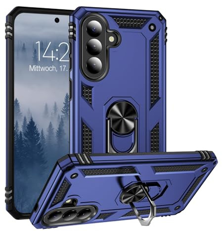 LBH Outdoor Hülle für Samsung Galaxy A57 5G Armor Militär Stoßfest Handyhülle 360 Grad Metal Ring Halter Ständer Schutzhülle für Handyhalterung Auto Magnet Blau