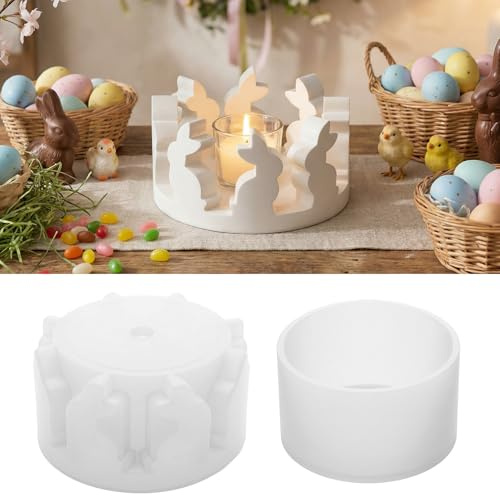 Silikonformen Gießformen Ostern,Ostern Kaninchen Silikonform,Hase Silikonformen,3D Osterhase Kerzenhalter Gießform,Gießformen für DIY Osterhase Deko
