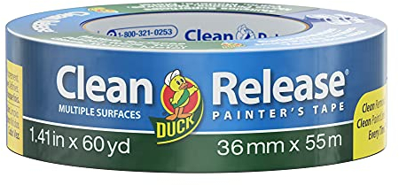 Duck Tape Clean Release Maler-Kreppband in Blau, für Malerarbeiten im Innenbereich und Dekorieren, verschiedene Oberflächen, verhindert Auslaufen der Farbe, 36 mm x 55 m