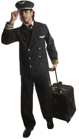Dress Up America Pilot Costume For Adults Airline Captain Uniform Men Play | Aviator Fancy Dress Shirt with Attached Tie, Trousers and Hat Set - Suitable for Halloween, Career Theme Parties & Cosplay