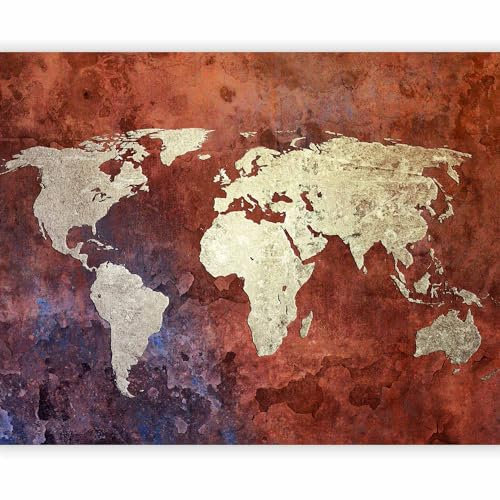 Papier peint murando panoramique moderne 350x270 cm - Revêtement mural décoration pour chambre salon - Design moderne - Beige violet bleu gris - Carte du monde des continents 10040910-10