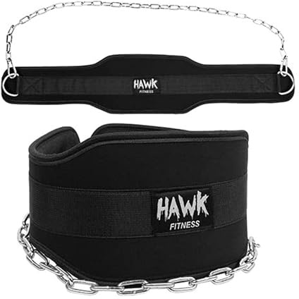 Hawk Sports Dip Belt with Chain for Bodyweight Exercises, Black 6 Padded Weightlifting Belt with 36 Steel Chain and D-Ring Carabiners, Lift 300 lbs. of Dumbbells, Kettlebells, or Weight Plates