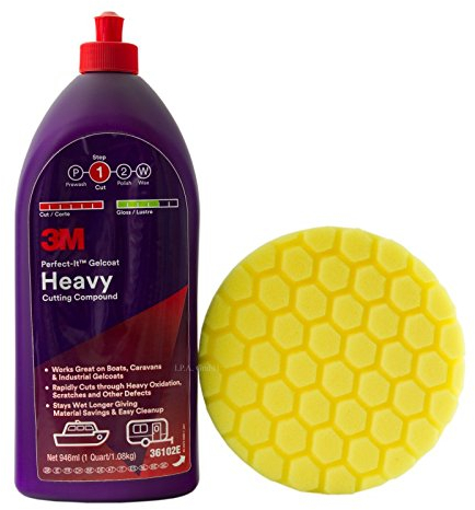 3M Perfect-It Gelcoat Heavy Cutting Compound 36102E + Premium Polierschwamm Hexagon