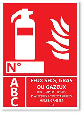 Signalétique Emplacement Extincteur classe ABC - Plastique rigide PVC - Kit de fixation inclus - Protection Anti-UV - Fabriqué en France