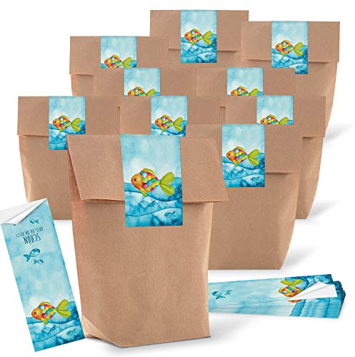 Logbuch-Verlag 10 kleine Fisch REGENBOGENFISCH Papiertüten 14 x 22 x 5,5 cm Verpackung SCHÖN DASS DU DA BIST give-away Kinder Taufe Mitgebsel martim