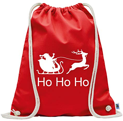 Blickfang HIPSTER TURNBEUTEL RUCKSACK JUTE TURN-BEUTEL RUCKSACK-BEUTEL GYM-BAG TASCHE SPORTBEUTEL BEUTEL | WEIHNACHTSMANN NIKOLAUS | ROT SCHWARZ WEISS (Rot)