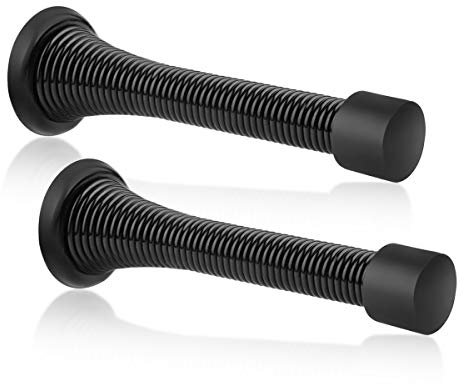 KOVOSCH 2 Pack Spring Door Stops Black- 3-1/4 Flexible Spring Door Stopper with Black Rubber Bumper Tips