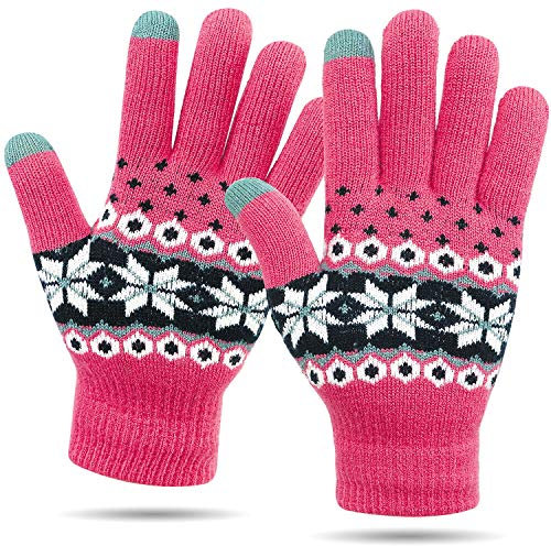 VENI MASEE - Guanti invernali per touchscreen, termici e morbidi, con polsino elastico, per donne e uomini Rose Red-donne Taglia unica