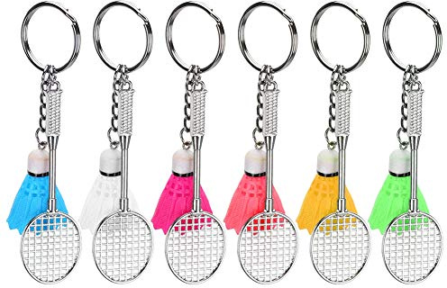 6 Stück Badminton Schlüsselring Mini Schläger und Ball Anhänger Schlüsselbund Federball Federball Badminton Anhänger Schlüsselringe Geschenk Geschenk