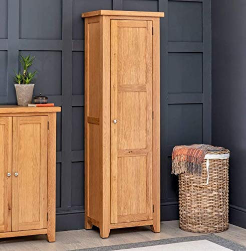 The Furniture Market Cheshire Oak Single Shaker Linen Storage Cupboard - Natural Oak Finish, Adjustable Shelves, Ideal for Bedroom or Living Room, No Assembly Required - H 1800mm x W 610mm x D 410mm