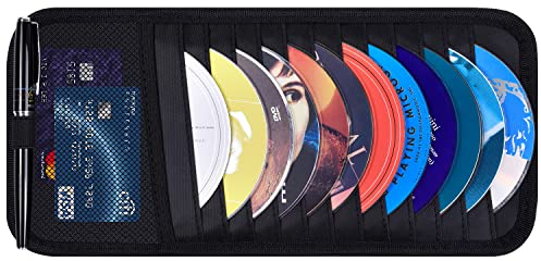 Wisdompro Organizer Per Parasole Per Auto, Organizzatore per Visiera Parasole con 12 Custodie per DVD, 1 Tasca in Rete, 1 Portapenne e Cinturino Elastico (Nero)