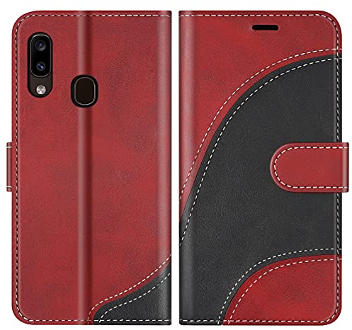 BoxTii Hülle für Galaxy A20E, Leder Handyhülle für Samsung Galaxy A20E, Ledertasche Klapphülle Schutzhülle mit Kartenfächer und Magnetverschluss, Rot