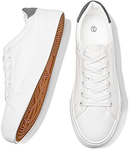 FRACORA Zapatos de lona para hombre, color blanco y negro, con cordones, Blanco, 46 EU