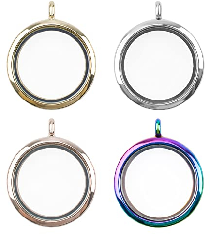 WANDIC Memory Medaillon Charms, 4 Stück Runde Mixed Colored Galvanisierter Kristall Bilderrahmen Bouquet Charm, Living Floating Memory Medaillon für 2 Fotos