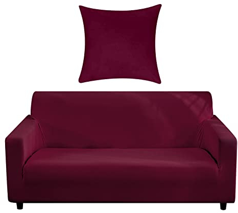 NAKIHOUSE Sofa Überwürfe Sofabezug mit einem Kissenbezug, Stretch elastische Sofahusse Sofa Abdeckung in Bordeauxrot Farbe für 1/2/3/4 Sitzer(L-förmiges Ecksofa erfordert Zwei)