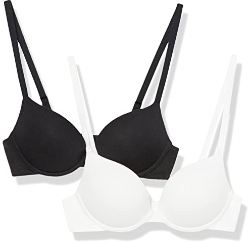 Amazon Essentials Reggiseno in Cotone Push-Up Donna, Pacco da 2, Bianco/Nero, 3B