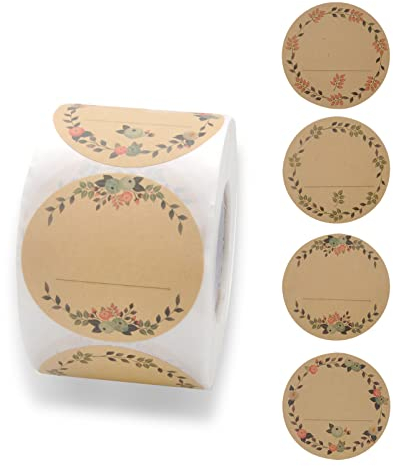 VOSSOT - 500 etichette autoadesive, in carta kraft, per sacchetti regalo, barattoli di marmellata, prodotti fatti in casa (4 motivi, 5 cm rotondi)