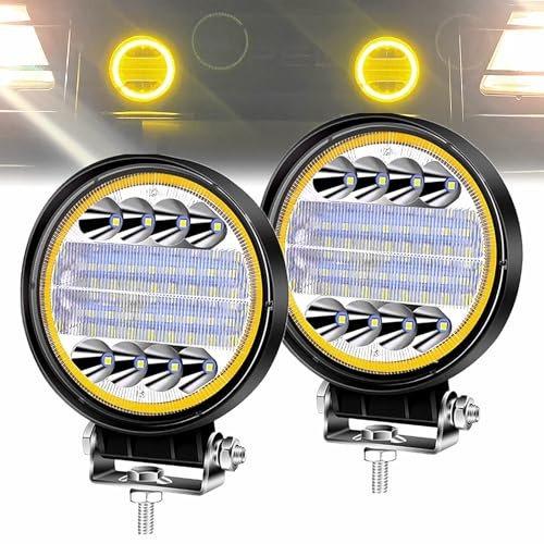 NWpangu 2 x LED-Arbeitsscheinwerfer, Traktor, 4,5 Zoll, Arbeitsleuchte, LED, DRL, Gelb, Angel Eye Projektor, runde Scheinwerfer, lange Reichweite, für Auto, LKW, Traktor, 4 x 4, SUV