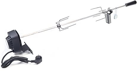 DENEST Set di spiedo elettrico con motore, spiedino girevole da 220 V, in acciaio inox, con morsetto per carne da 4 W, 2-3 giri, per feste in famiglia, viaggi