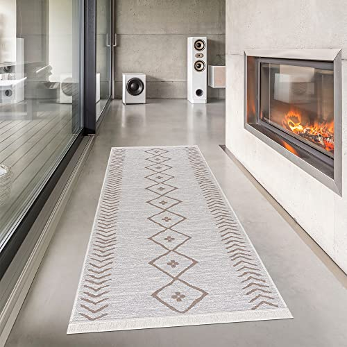 Pasha Home Wendbarer Boho Baumwoll-Läufer für den Innenbereich, Ideal für den Innenbereich in Schlafzimmer, Küche, Bad – Lisbon, 80x300 cm