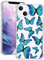 MAYCARI Blue Butterfly Case for iPhone 13, Transparent Shockproof TPU Bumper Protective Cover Case with Air Cushion & Shock Absorption