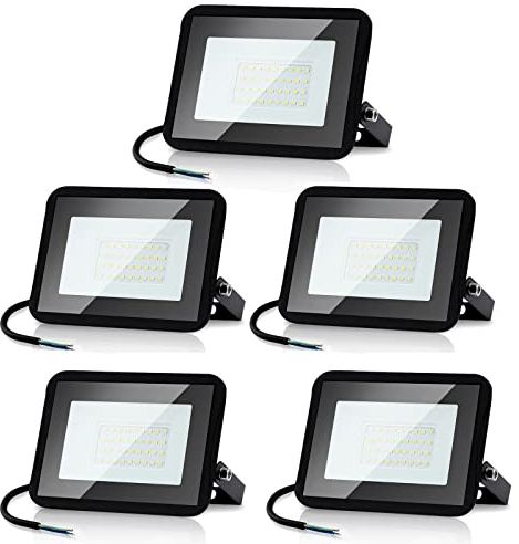 Gimisgu 5er 10W LED Strahler Außen, Superhell 900LM LED Fluter 6000K Kaltweiß, LED Scheiwerfer 230V, IP66 Wasserdicht LED Flutlicht Außenstrahler für Hinterhof, Auffahrt(Kein Stecker)