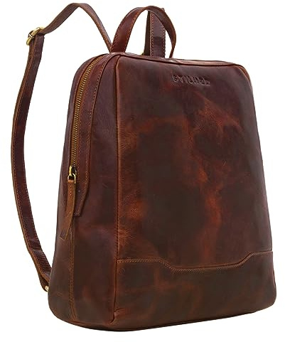 STILORD 'Maxime' Kleiner Leder Daypack für Damen und Herren Vintage Rucksack Anti-Diebstahl für Studenten Städtetrips Backpack Echtleder Tagesrucksack, Farbe:porto - cognac