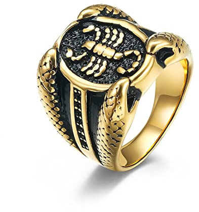 Stfery Eheringe Carbon Titan, Herren Ringe 65 Gold Skorpion Modeschmuck Jahrestagsgeschenk für Ihn