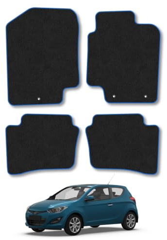 Fits Hyundai i20 (2009-2015) Carpet Car Mats | Blue Edge Trim Tailored Fit Floor Mats Full Coverage Protection Accessories Easy Clean Anti Slip Made in the UK