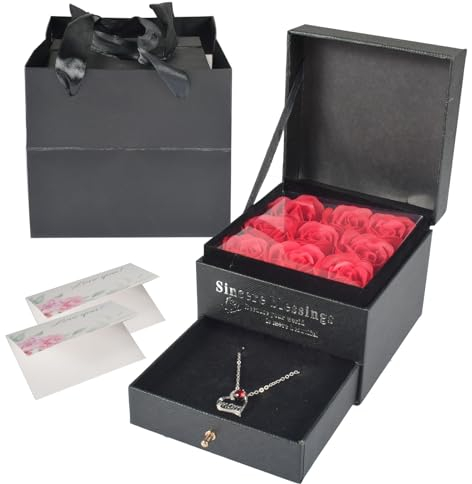 FGen Muttertagsgeschenk, Rose Geschenkbox, Rose+Love Halskette, Doppelte Schublade Geschenkbox, 9 Ewige Rosen, Muttertag/Geburtstag/JubiläUmsgeschenk