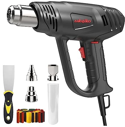 Pistola ad aria calda da 2000 W, 50 ℃ ~ 650 ℃ ad alte prestazioni, con protezione da surriscaldamento, 2 impostazioni del flusso d'aria con 3 ugelli, 1 raschietto per colore, riscaldamento