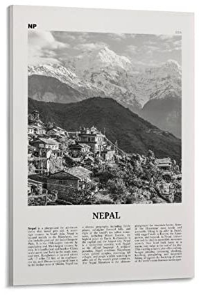 Nepal Druck Schwarz und Weiß Berg, Nepal Wandkunst, Nepal Poster, Nepal Foto, Nepal Wanddekoration, C Poster Druck für Teen Jungen Zimmer Wandkunst Leinwand Gemälde Druck Rahmen 60 x 90 cm