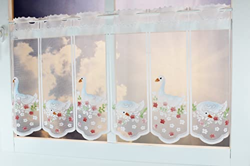 KAMACA Bistrogardine Panneaux Scheibengardine Küchengardine mit handgesprühten Motiven in der Breite kürzbar Kurzstore transparent Küche (HxB 50x90 cm Gänse – Marsch)